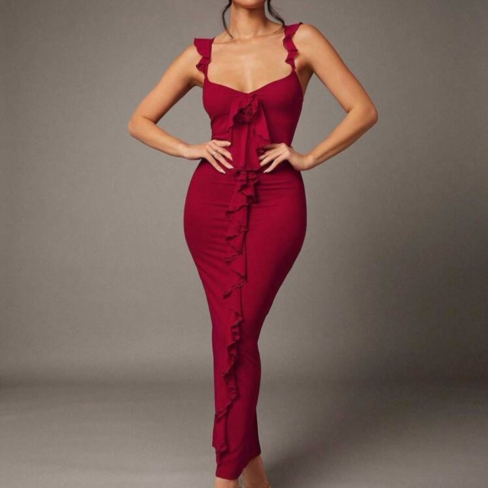 SHEIN Red Ruffle Maxi Dress